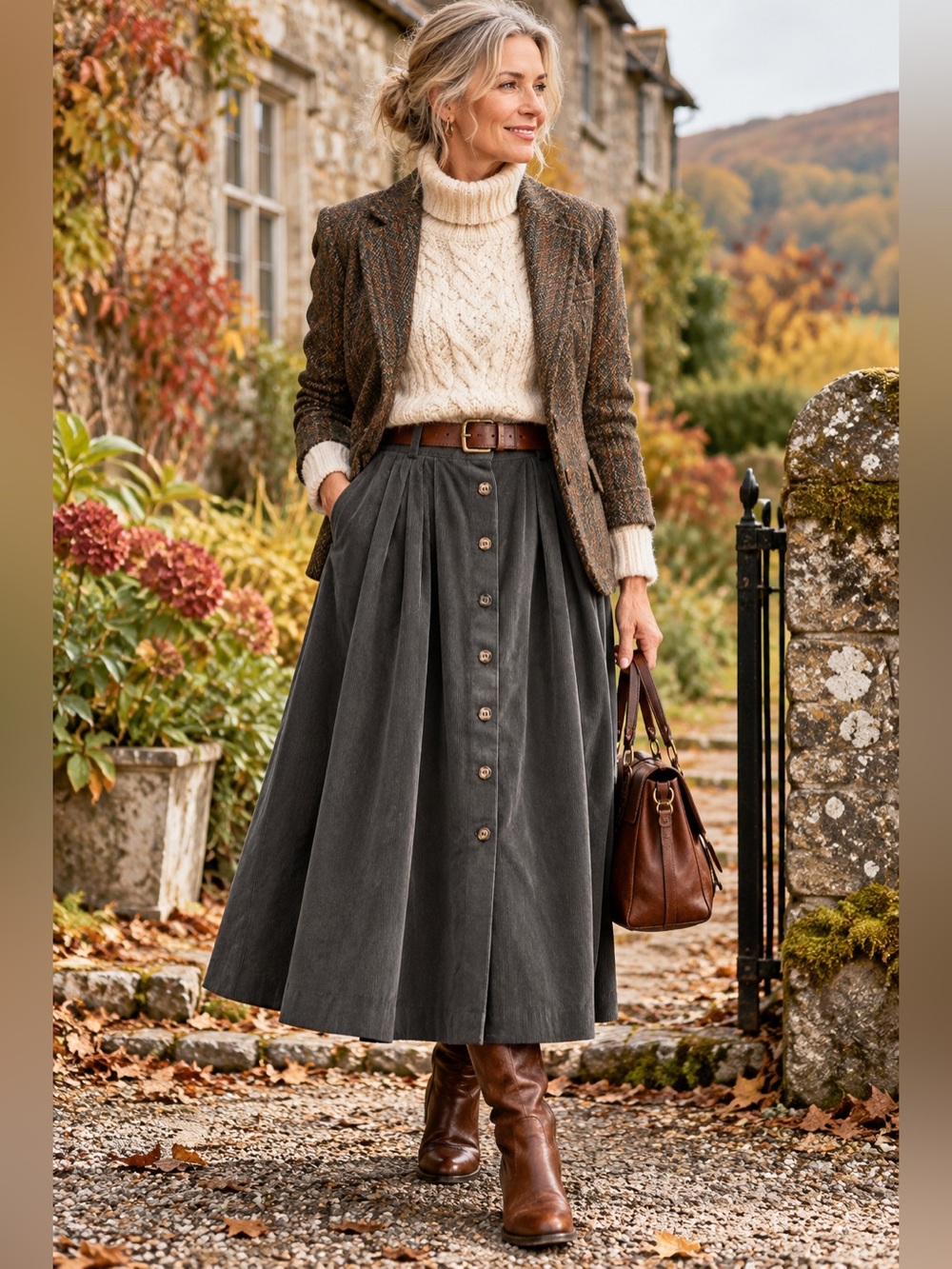 VTG New Old Stock Classics Corduroy Midi Skirt Charcoal